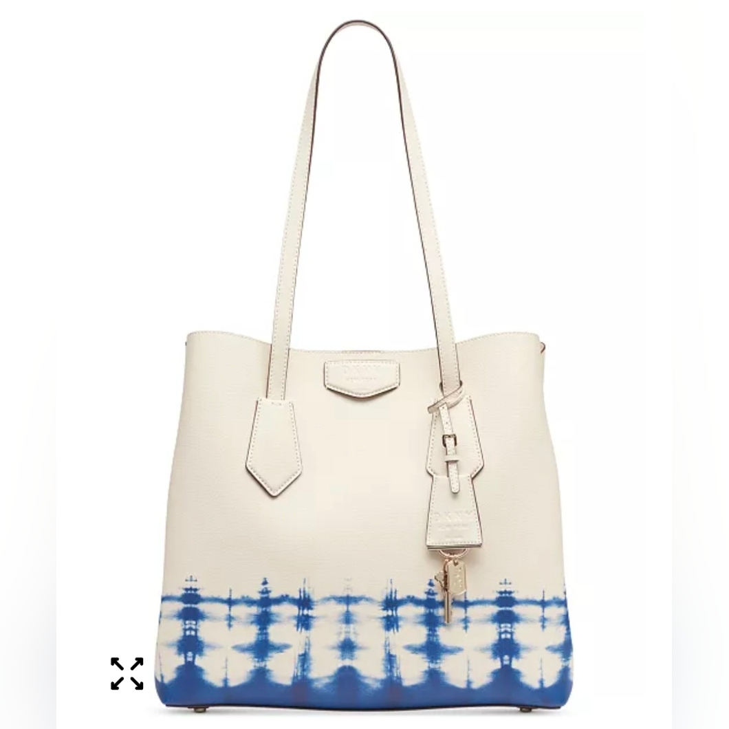 Dkny Sullivan Large Leather North-South Tote Bag Ivory With Blue Tie-Dye Accent